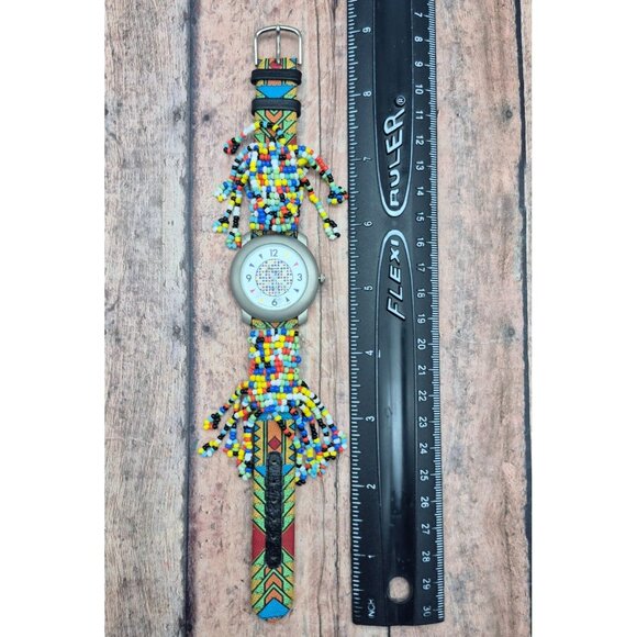Leather Band Native Seed Bead Jacques Couture Watch Works New Battery Unique - Picture 9 of 9